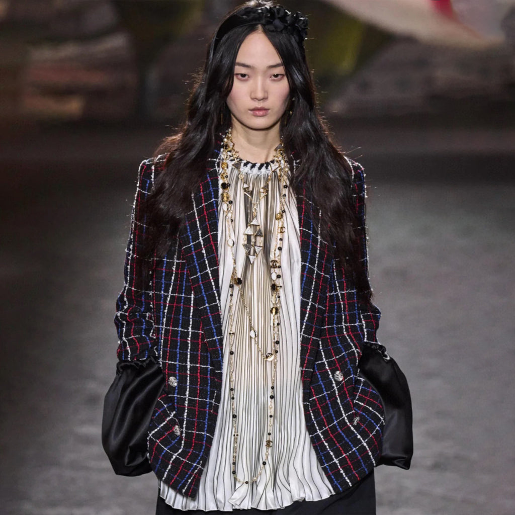 Women's Spring And Autumn Plaid Cotton Tweed Lapel Casual Fashion Long Sleeve Slim Tweed Jacket Ngvp #9127