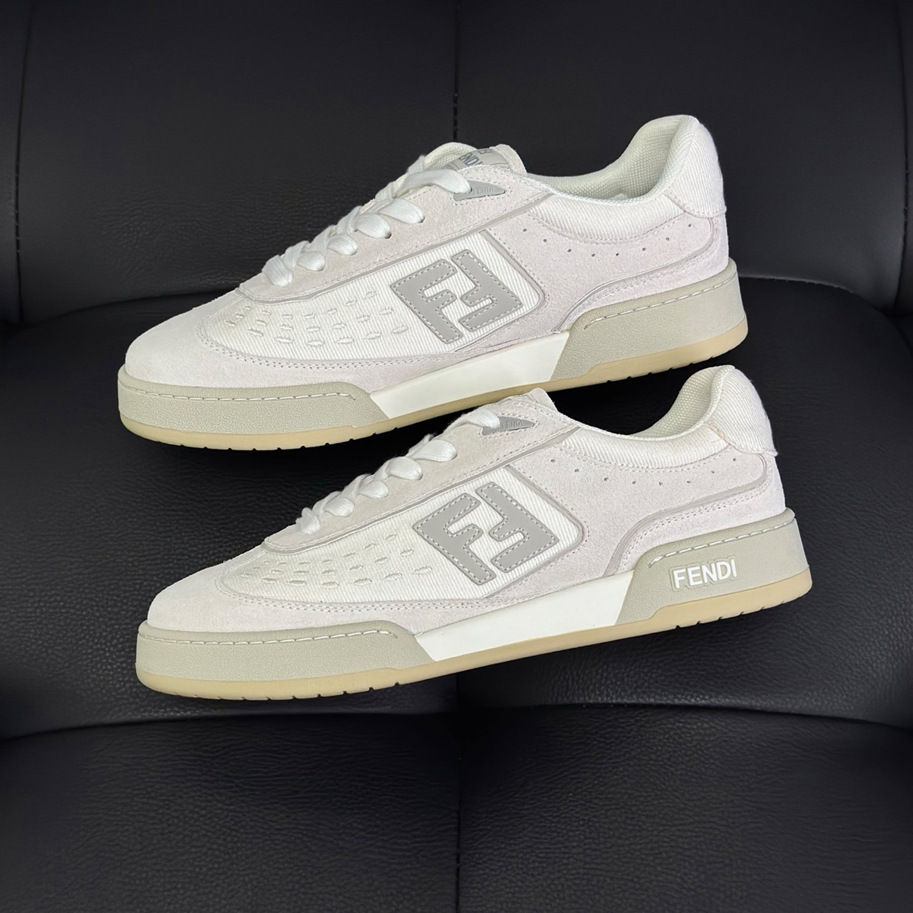 FF Match Leather Suede Low Top Shoes Women's Men's Spring Summer Round Toe Lace Up Colorblocking Fashion Casual Retro Shoes #81414