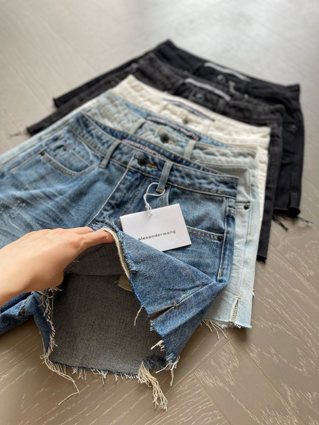 Women's Summer Washed Solid Colour Worn Raw Edge Denim Shorts #76852