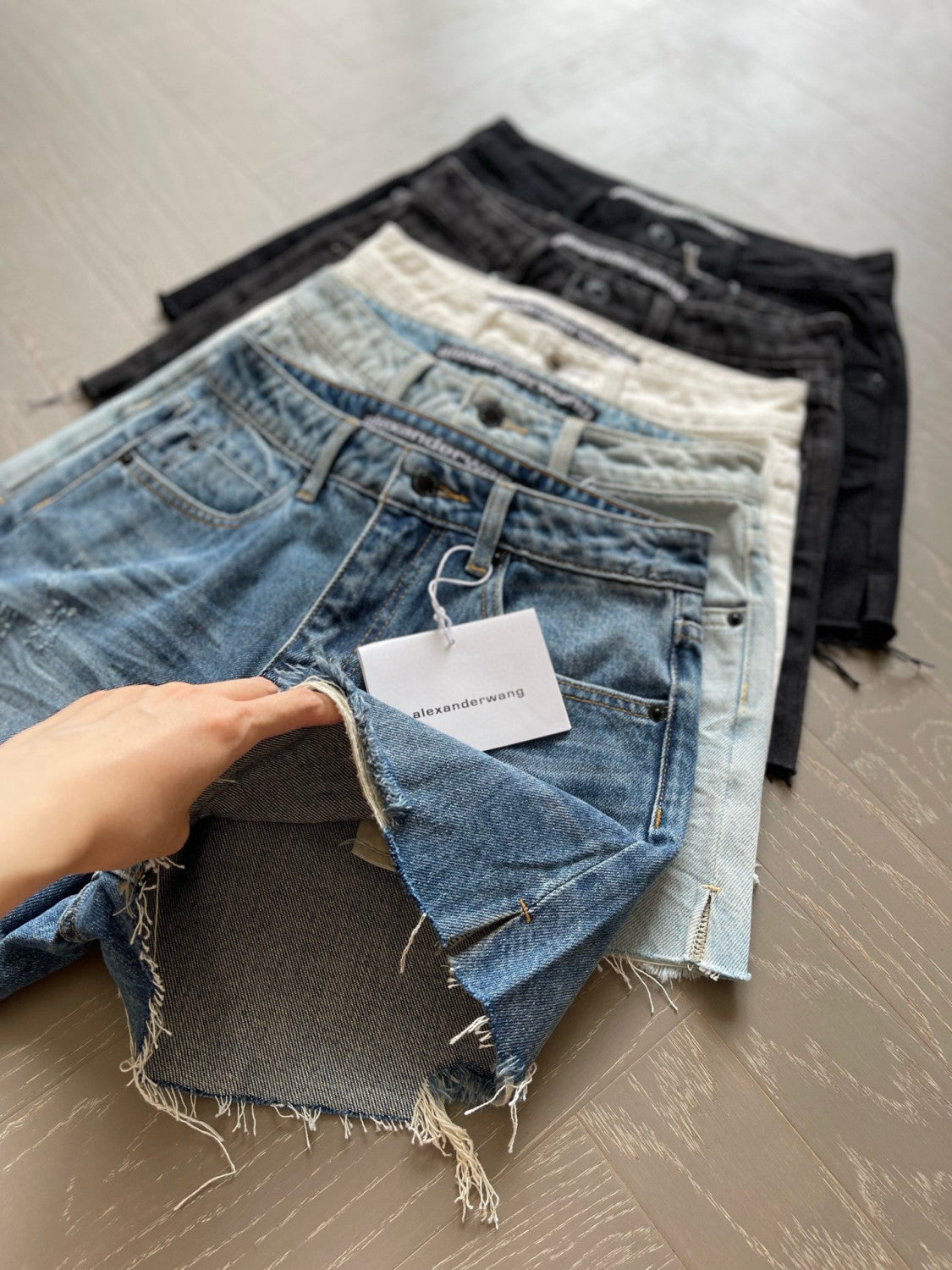 Women's Summer Washed Solid Colour Worn Raw Edge Denim Shorts #76852