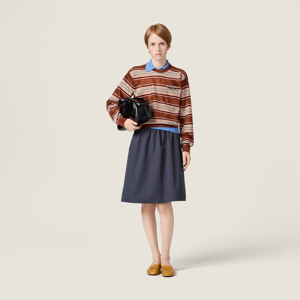 Women's Spring/Summer Chenille Knit Sweater Striped Fashion-Forward Crew Neck Long Sleeve Pullover #194403