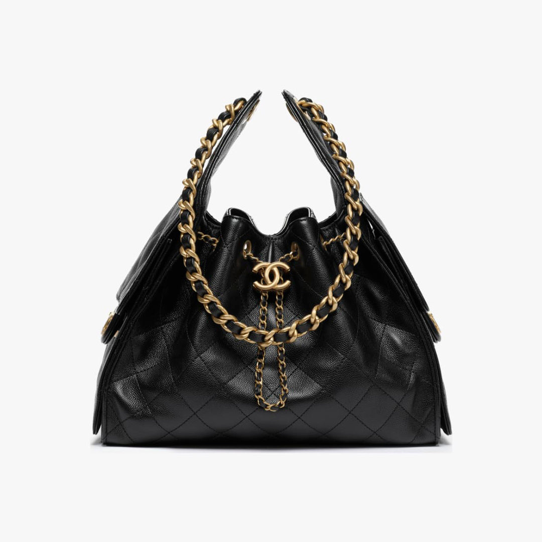 Women's Classic Double C Logo Solid Color Cowhide & Leather Tote Shoulder Bag Bags #77572