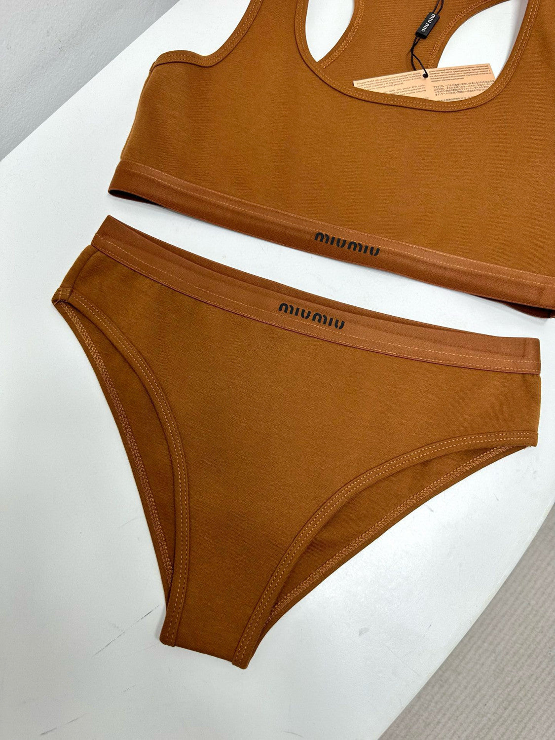 Women's Logo Jacquard Knit Sports Tank Top Cotton Solid Color Swimsuit Triangle Panty Set Suit #81189