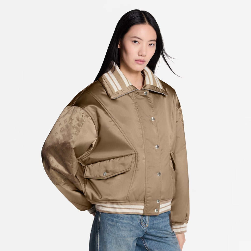 Satin Material Lapel Classic Monogram Aged Pattern Pilot Jacket #194241