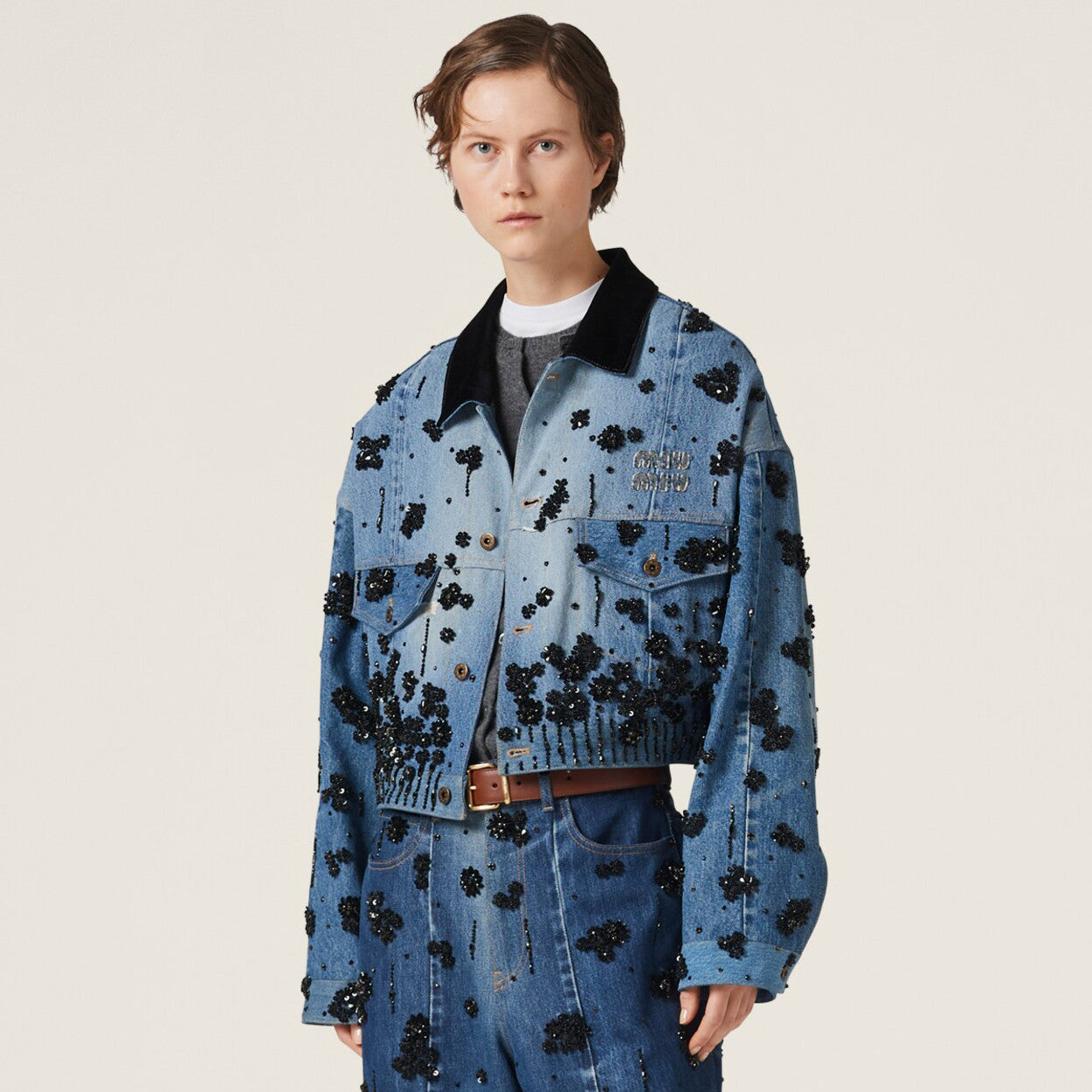 Women's Spring And Fall Logo Embroidery Single Breasted Lapel Short Casual Denim Jacket #72664