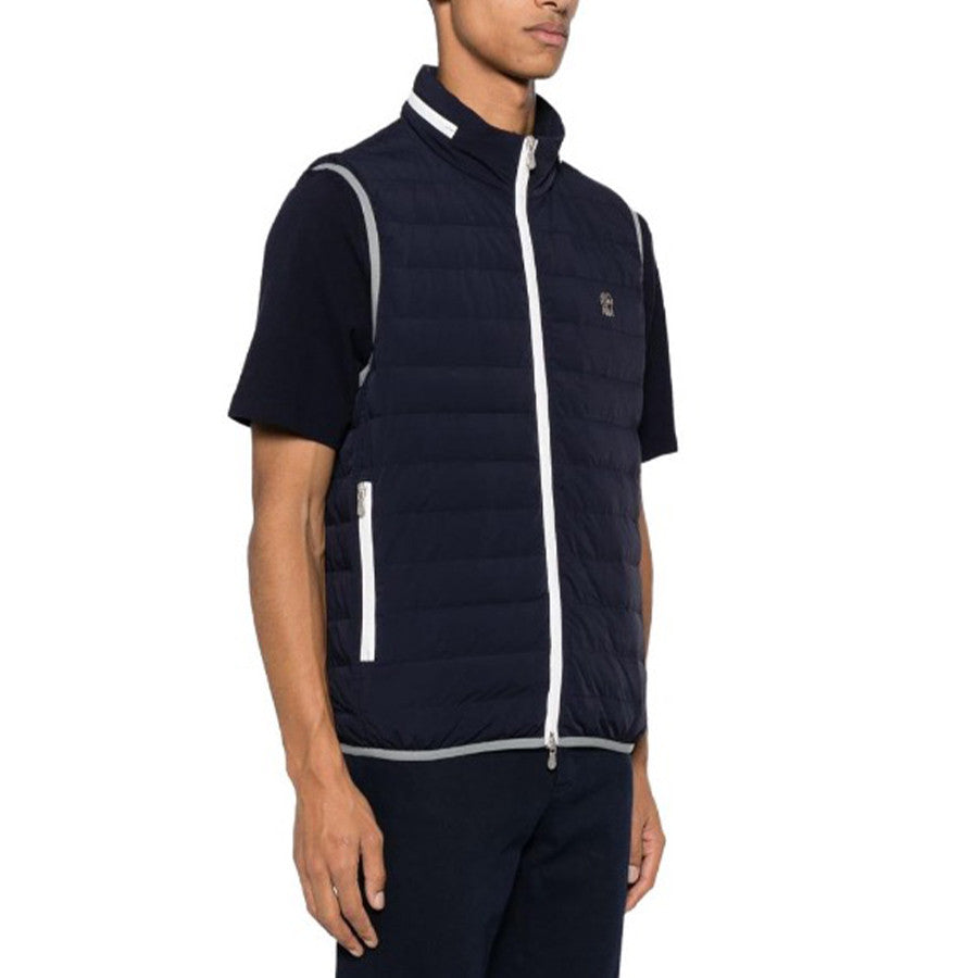 BC Men's Logo Embroidered High Neck Zipper Solid Color Fitted Straight Sleeveless Down Vest Ngvp #9665