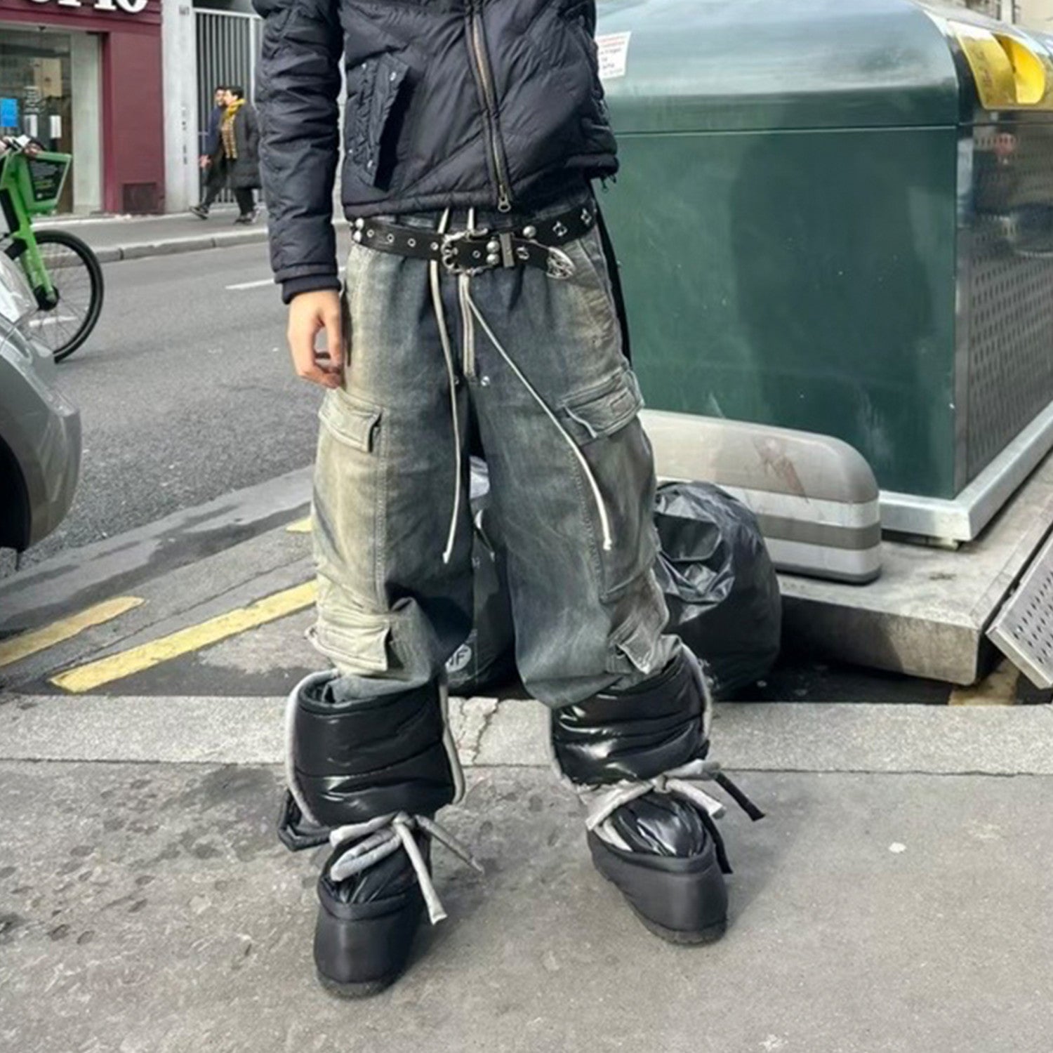 Men's And Women's Seasonal Retro Distressed Gradient Washed Wide Leg Workwear Denim Pants Ngvp #8322