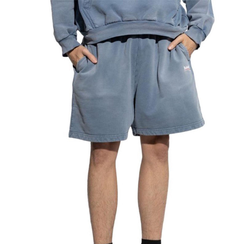 Men's Summer Logo Printed Elastic Waist Cotton Casual Loose Washed Gradient Political Campaign Shorts #71897