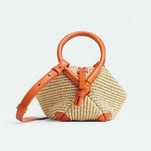 BV Loop Top Handle Women's Detachable Shoulder Strap Ring Handle Raffia And Leather Shoulder Bag Handbag Bags #77634