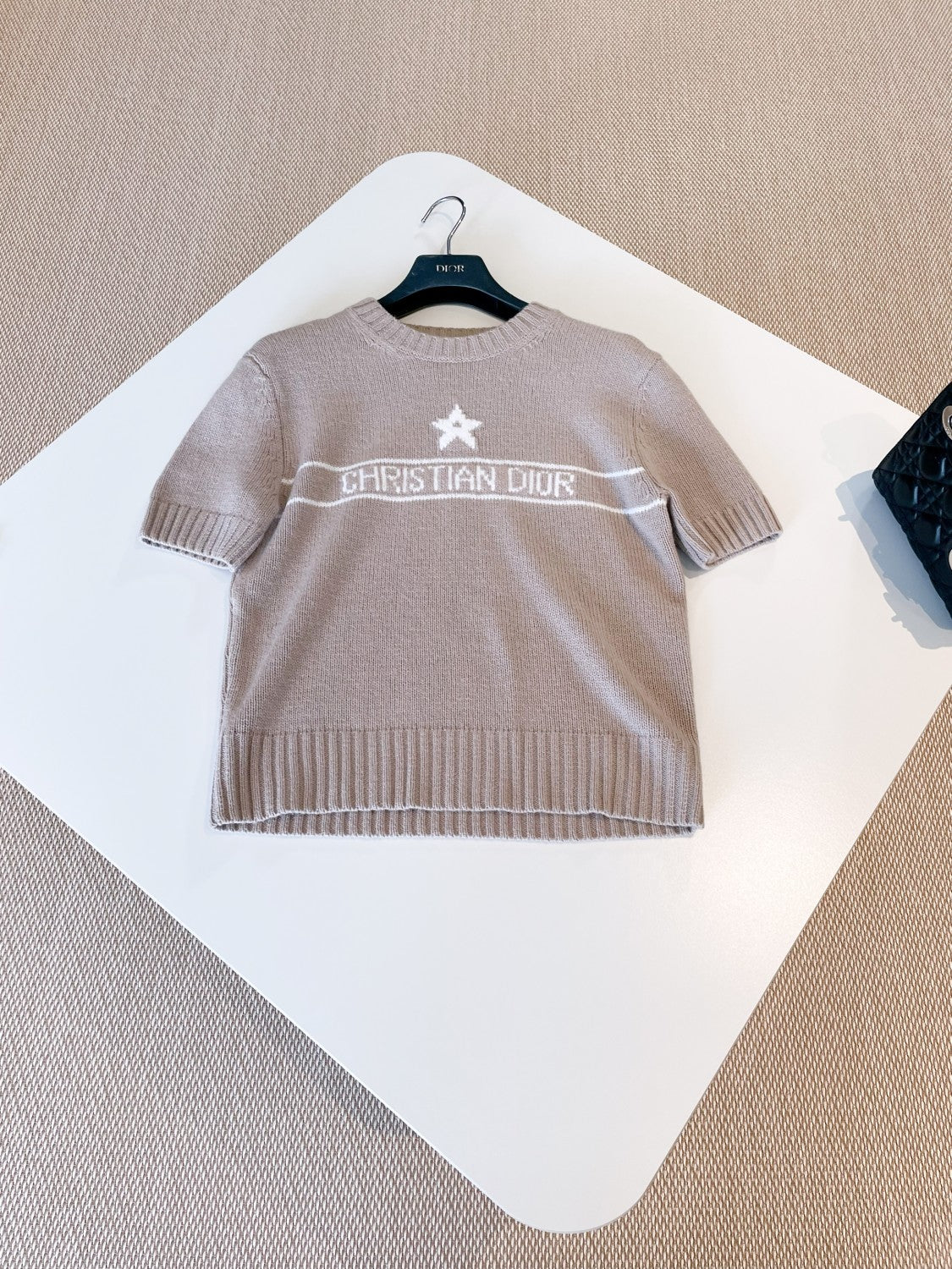 Women's Solid Color Pentagram Letter Print Cashmere Short Sleeve Knit Sweater #76157