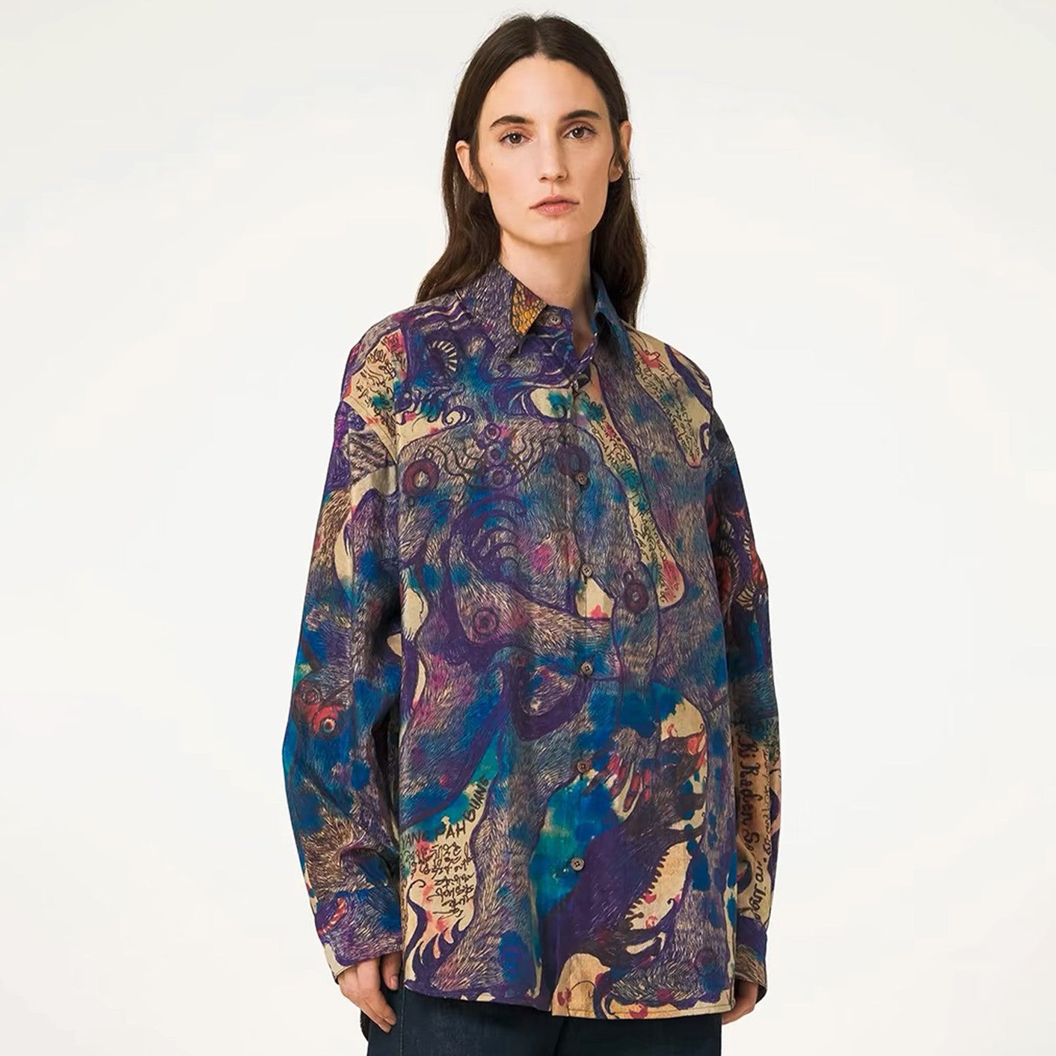 Lemaire Men's Women's Fashion Spring And Autumn Full Print Lapel Loose Long Sleeve Shirt Ngvp #7914