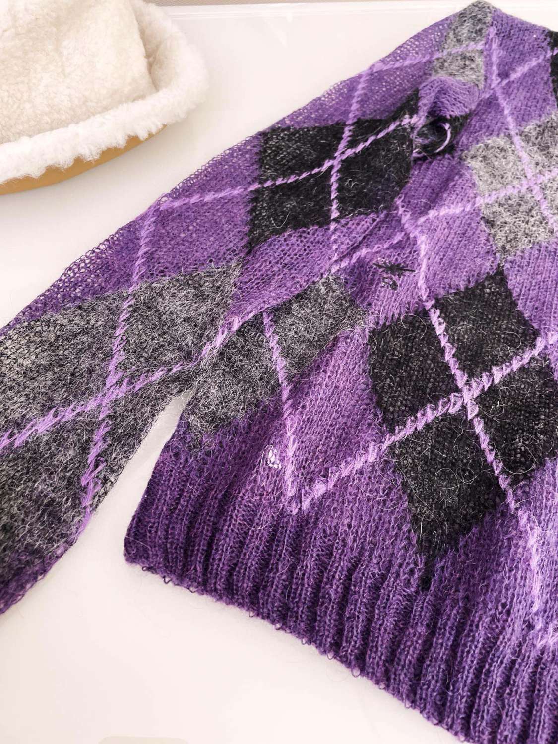 Women's Spring & Autumn Mohair Colorblocking Embroidery Round Neck Long Sleeve Fitted Knitted Sweater Ngvp 9752