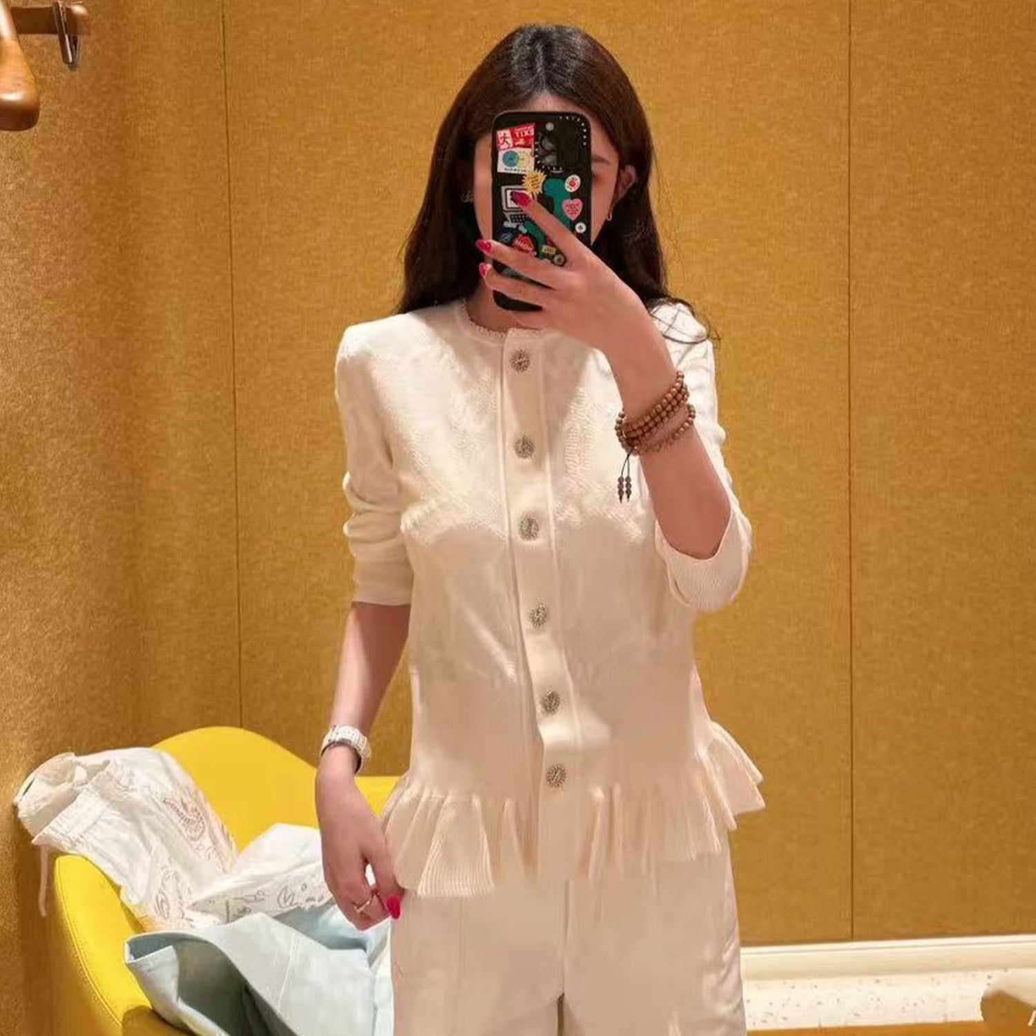 Palefroi Remix  Light Half-length Sleeves Cardigan Women's Knitted Elegant Lace Single Breasted Knit Sweater Fashion Casual Short Round Neck Sweater Cardigan Ngvp #2228