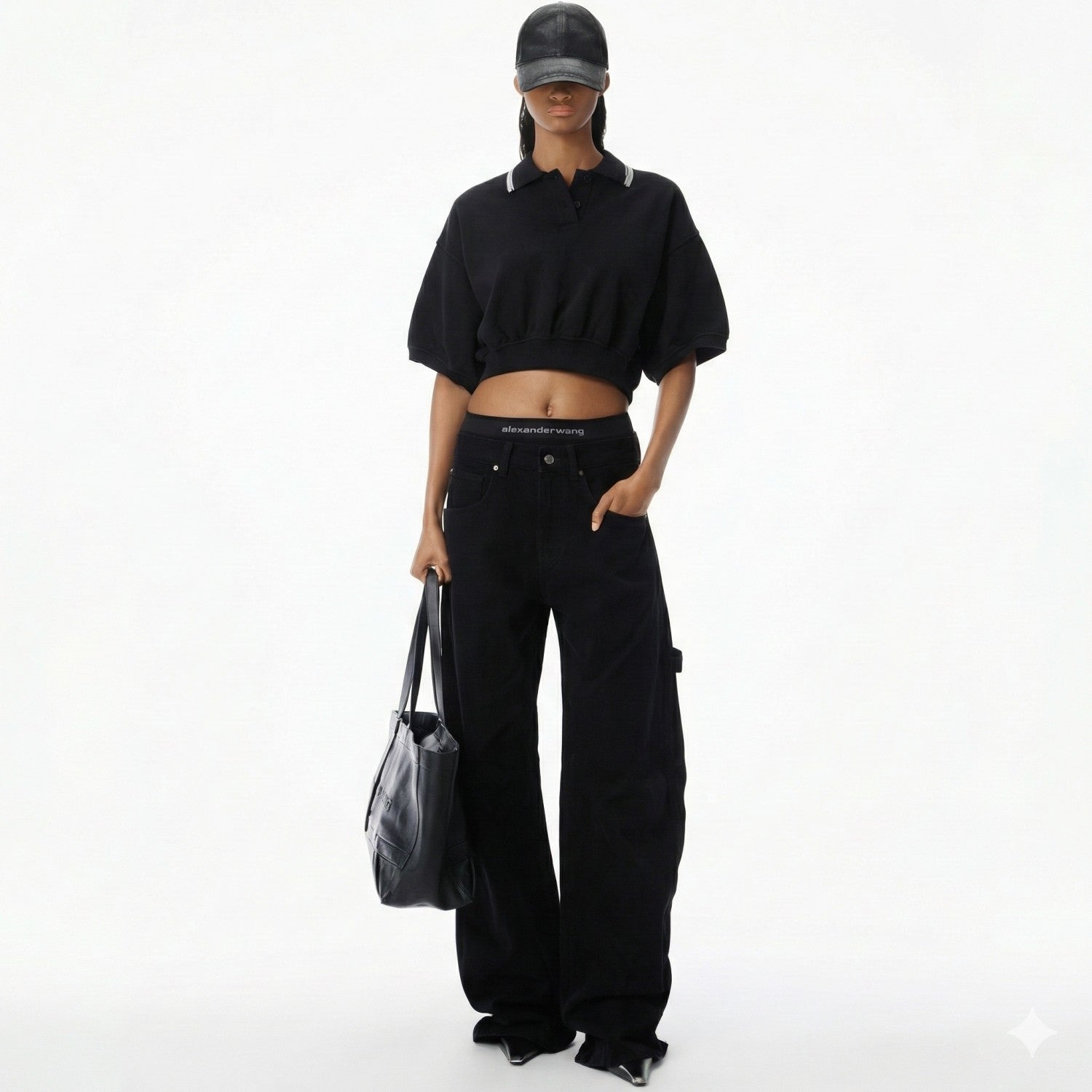 Women's Faux two-piece design Double-layered waistband Curved cut details Workwear-style denim pants #82533A