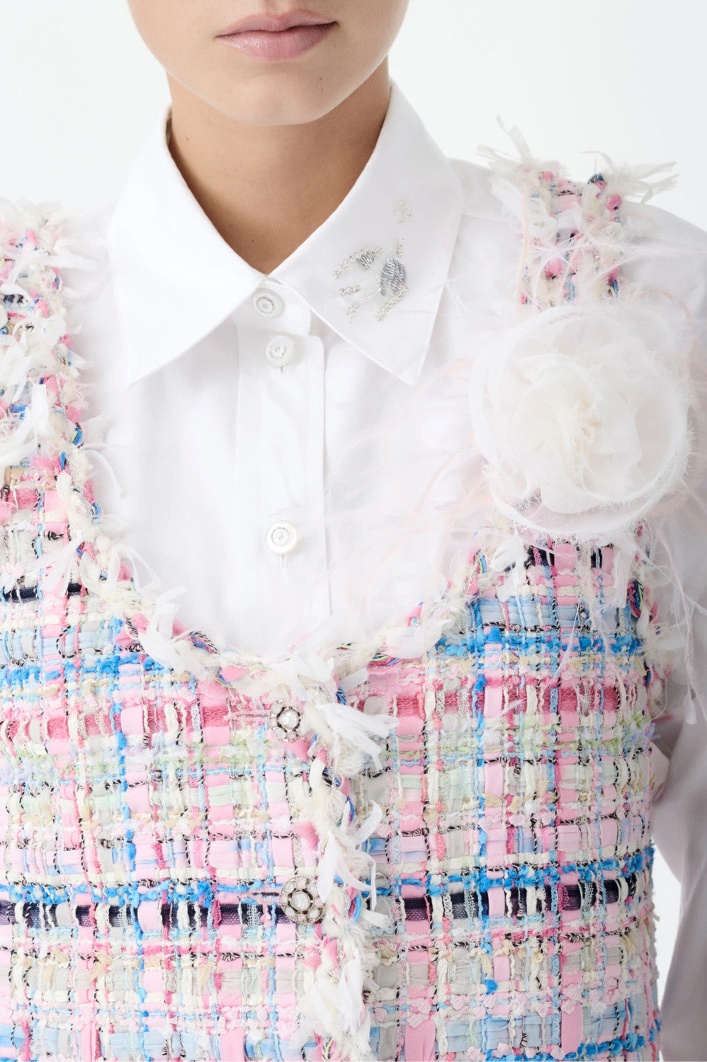 Women's Spring And Autumn High Street Cotton And Silk Tweed Multicolor Round Neck Sleeveless Vest Casual Mid Waist Shorts Ngvp #1551