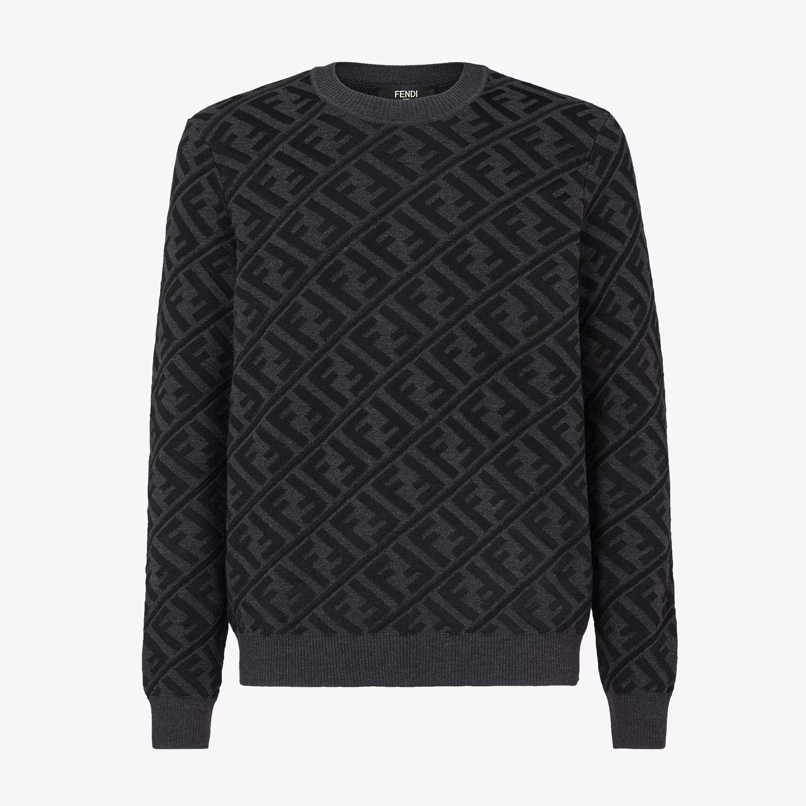 Men's Spring and Autumn Black Letter Logo Full Print Knit Pullover Long Sleeve Sweater #98165