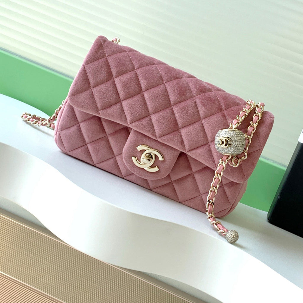 25a Diamond Ball CF Velvet Clutch Women's Fashionable Exquisite Mini Crossbody Chain-Strap Flap Bag #193617