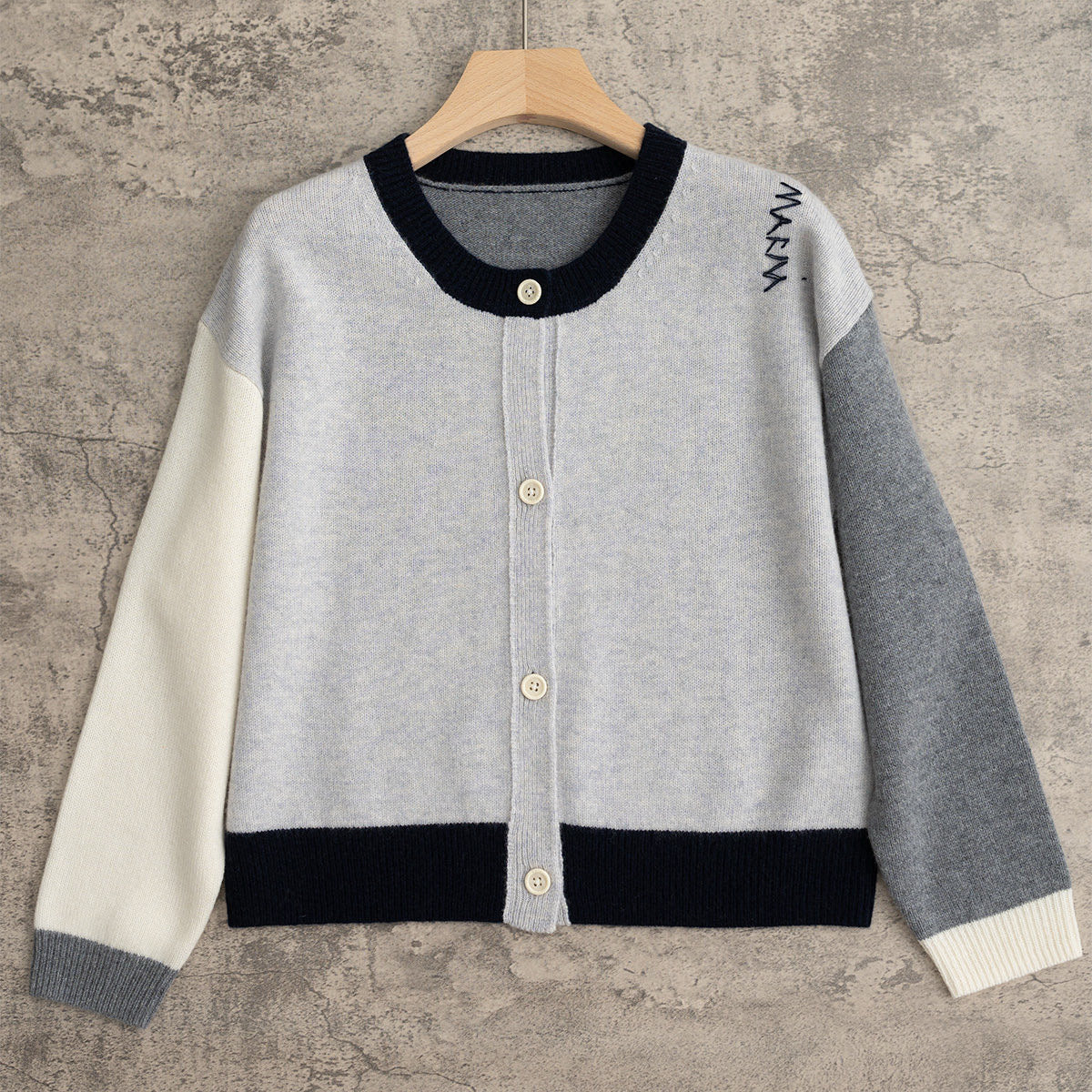 Women's Spring/Fall Fashion Casual Crew Neck Ribbed Trim Single-Button Long-Sleeve Knit Cardigan #78638