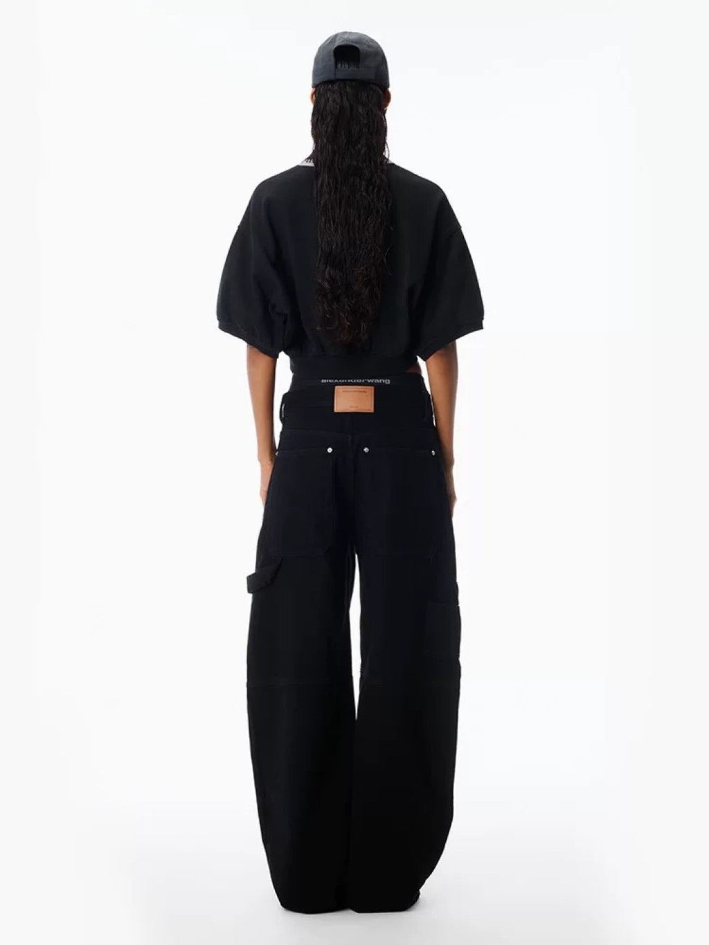 Women's Faux two-piece design Double-layered waistband Curved cut details Workwear-style denim pants #82533A