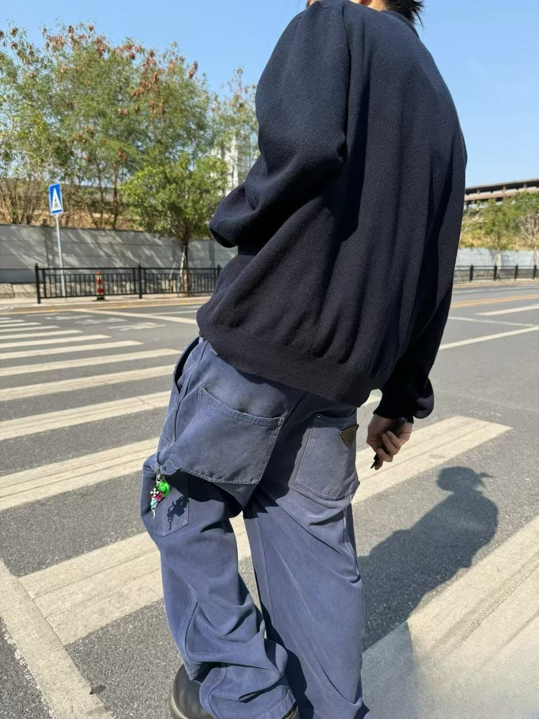 Women's Spring and Autumn Triangle Label Logo Decoration Straight Vintage Jeans Pants #75853