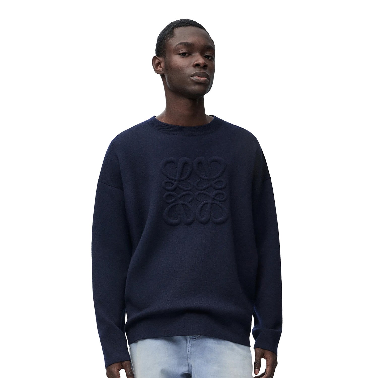 Men's Spring. Autumn And Winter Solid Color Simple Logo Round Neck Long Sleeve Wool Anagram Sweater #71528