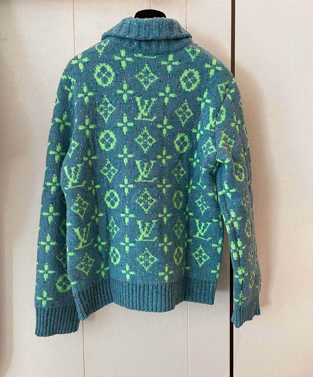 Men's Fall/Winter Green Monogrammed Pattern Knit Single Breasted Sweater Jacket #72785