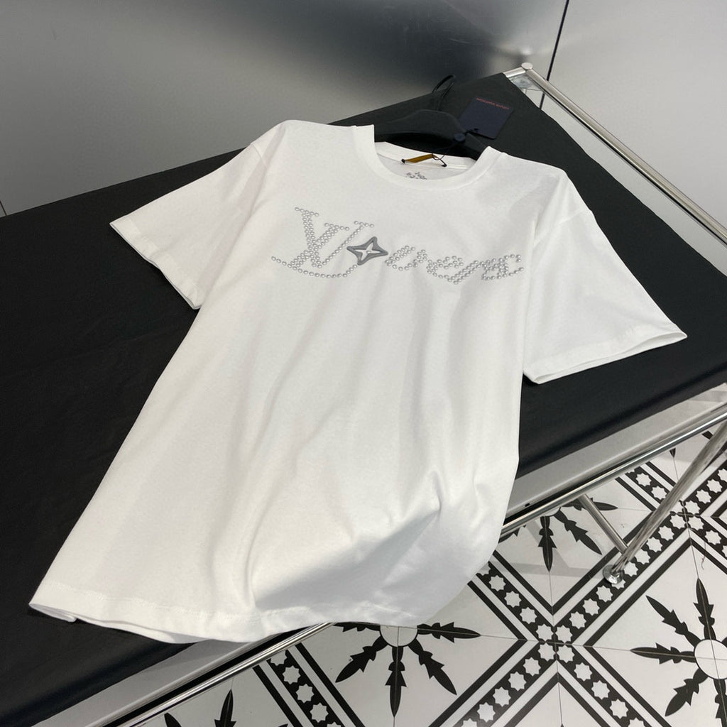 Men's Summer Cotton Hot Drill Logo Solid Color Round Neck Short Sleeve T-Shirt #98147