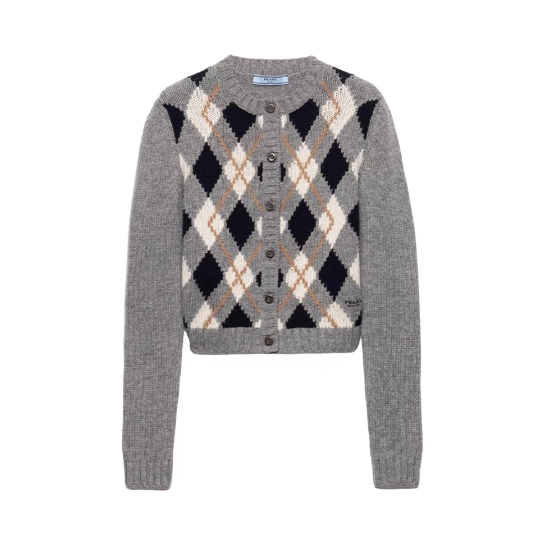 Women's Spring/fall Fashion Casual Crew Neck Single-button Diamond Pattern Long-sleeve Cardigan #78467