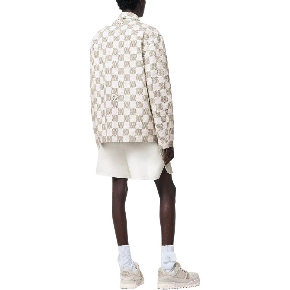 Men's Fall And Winter White Checkered Lapel Single Breasted Pocket Long Sleeved Jacket #72775