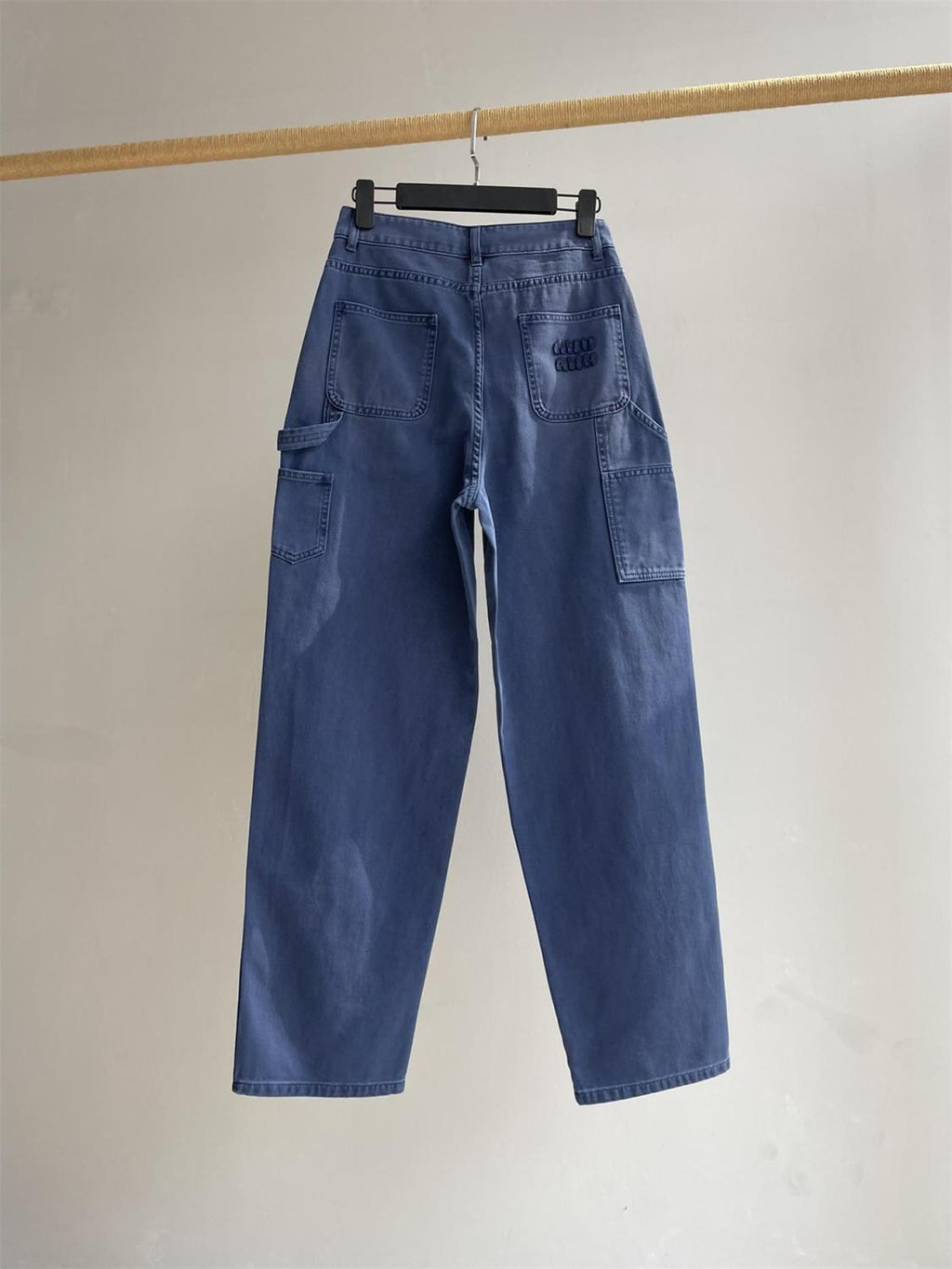 Women's Spring and Autumn Solid Color Loose Embroidered Logo Jeans Pants #75536