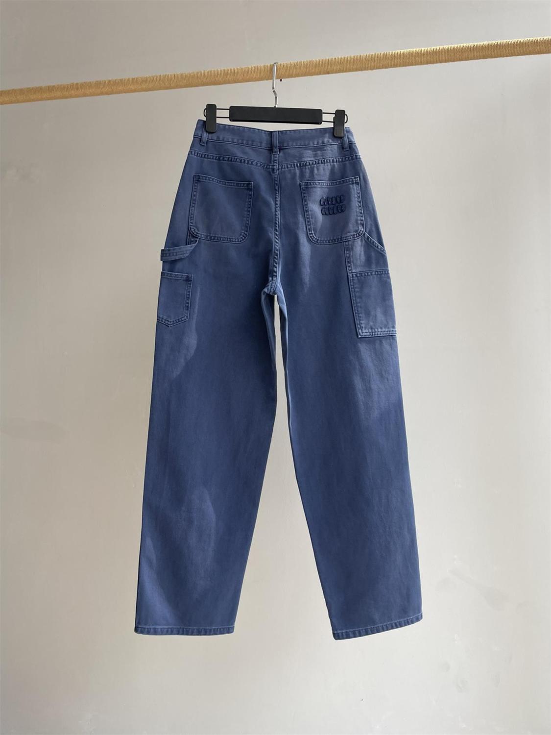 Women's Spring and Autumn Solid Color Loose Embroidered Logo Jeans Pants #75536