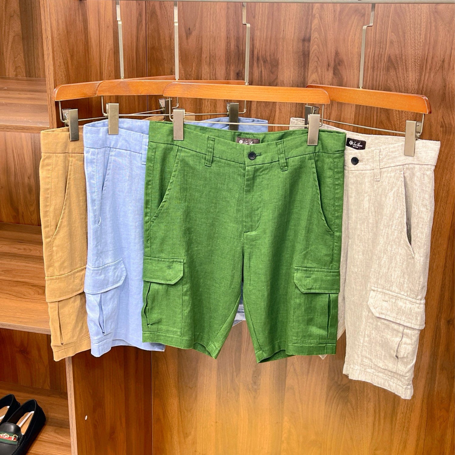 Men's Summer Fashion Retro Solid Linen Multi Pocket Casual Fit Workwear Shorts Ngvp #8512