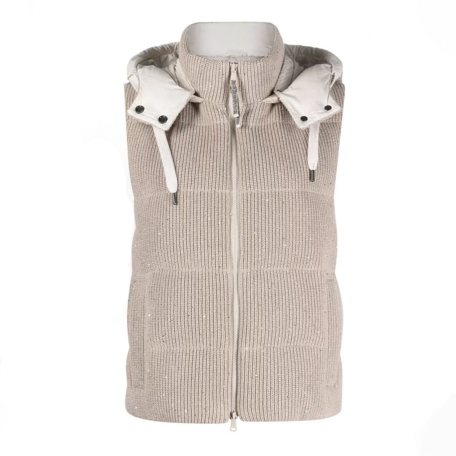 Women's Fall/winter Cotton British Ribbed Knit Down Vest Hooded Drawstring Sleeveless Jacket Ngvp #2417