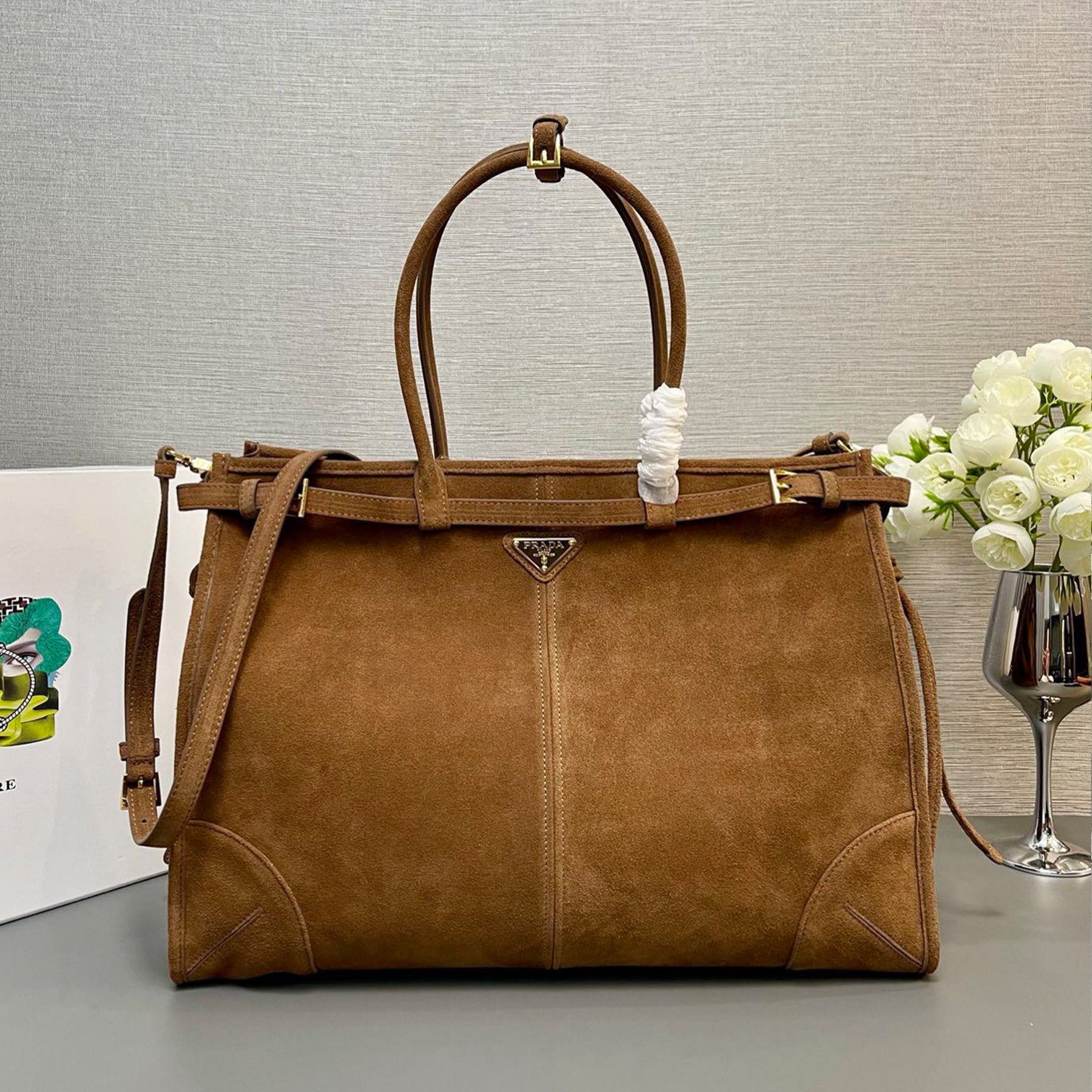 (42CM) LusGolf Oiled Leather 1BA439 Extra Large Portable Crossbody Bags Shoulder Bag Handbag #194092