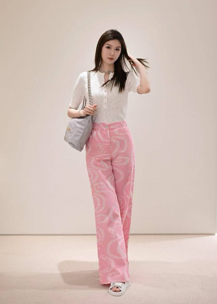 Women's CoCo Beach Collection Logo Printed Seasonal Solid Color Wide Leg Pants Casual Trousers #77266