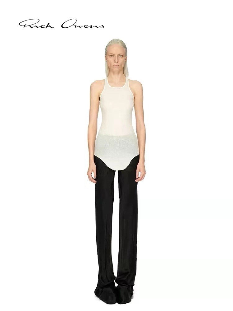 Women's Spring And Summer Fashion Mid-Waist Elastic Leisure Straight Solid Color Wide Leg Casual Pants #71933