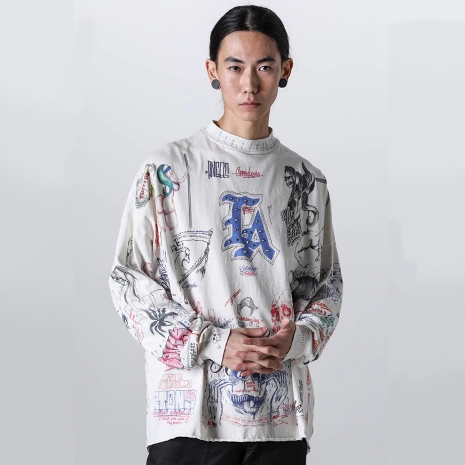Men's And Women's Spring And Summer Graffiti Retro Hot Diamond Print Loose Casual Long Sleeved Hoodie Top Ngvp #8384