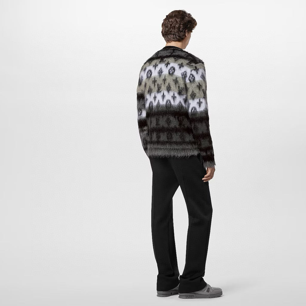 Men's Fall And Winter Black And White Jacquard Long Wool Sweater Cardigan Fashion Trend Single-breasted Long-sleeved Jacket #81626