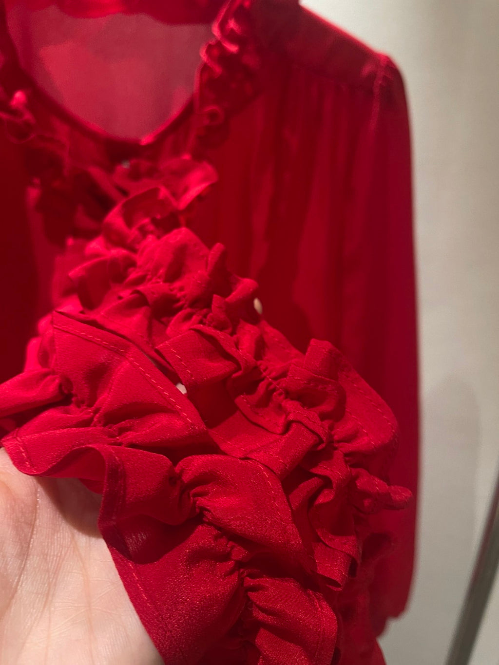 Women's Summer Solid Color Long Sleeved Bow Flutter Silk Single Breasted Shirt #74765