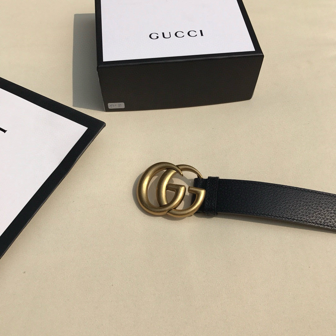 Men's and Women's Gold Double G Buckle Black Leather Belts #98791