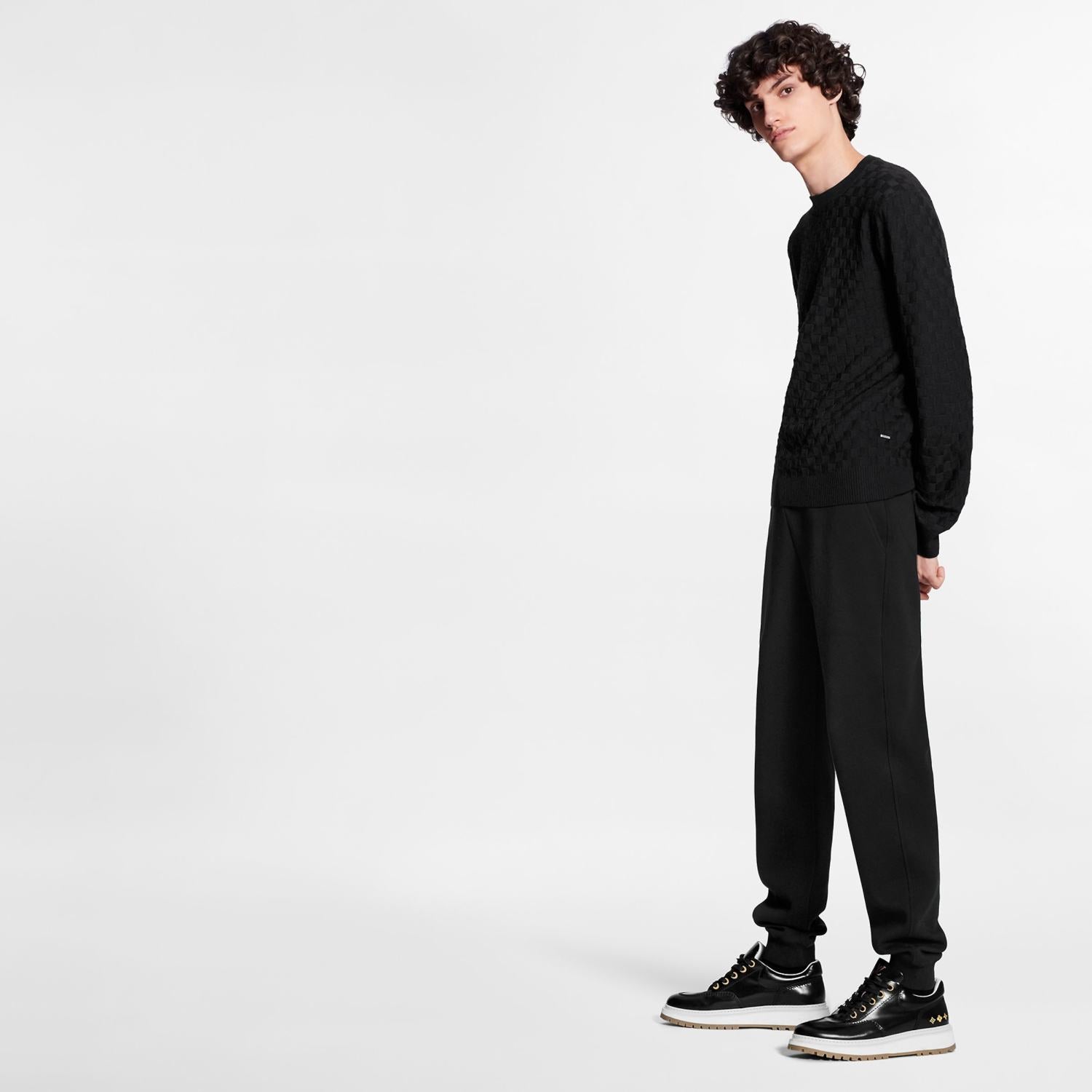 Men's Spring. Autumn And Winter Damier Signature Crew Neck Plaid Solid Color Long Sleeve Fitted Wool Sweater Ngvp #9311