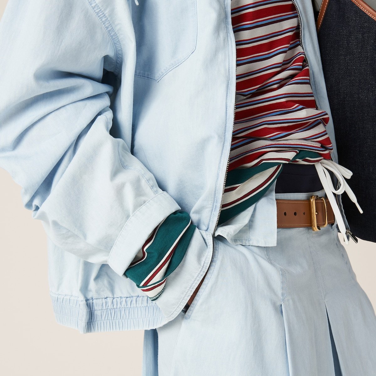 Women's Men's Light Blue Vintage Aged Washed Thin Denim Jacket Lapel Logo Pattern Zipper Shirt Jeans  #71376