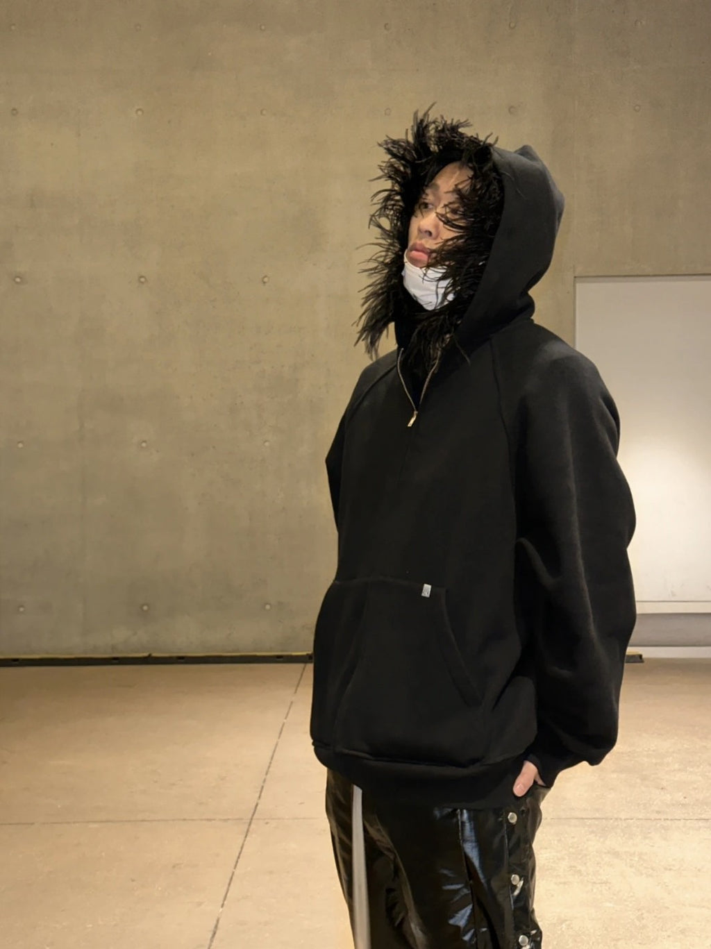 1017 Alyx 9sm Men's Fall And Winter Ostrich Hair Sweater Loose Zipper Hoodie Pure Black Jacket Rocky Same High Street Trend Casual Sweatshirt Ngvp #2467