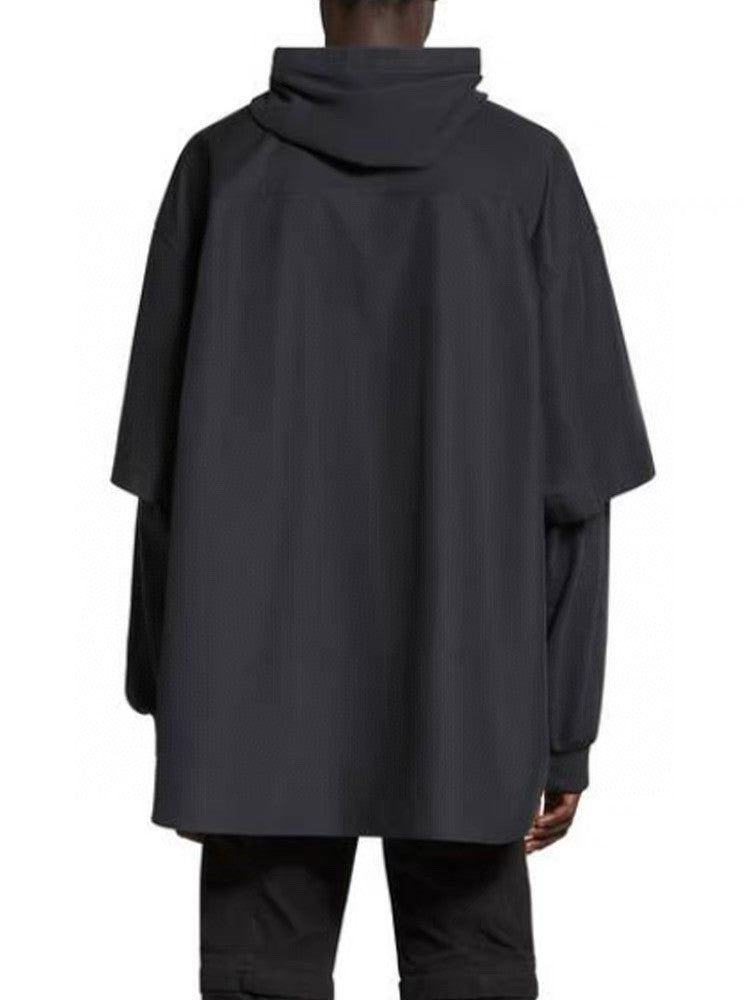 Men's Spring Autumn Black No Drawstring Connected Hooded Single Breasted Long Sleeve Shirt #97866