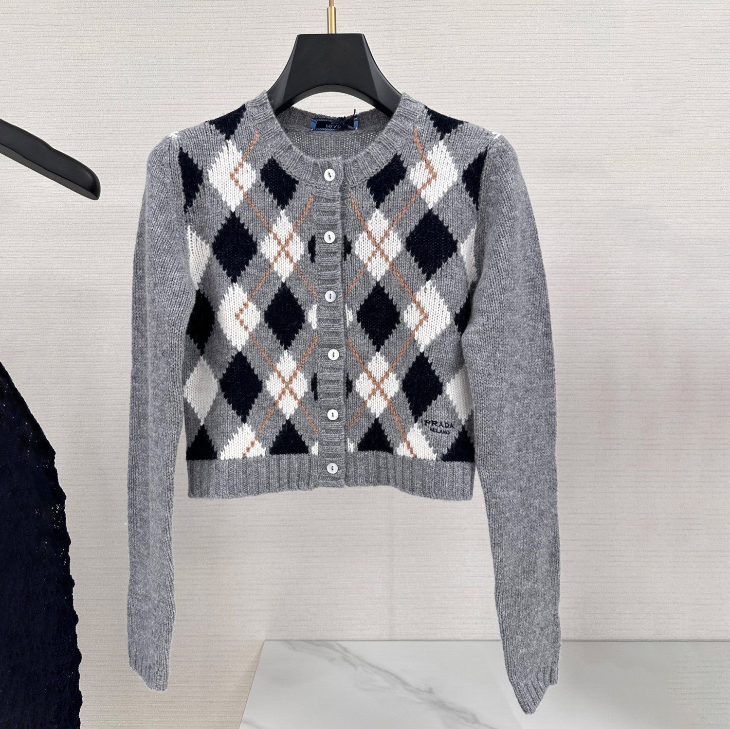 Women's Spring/fall Fashion Casual Crew Neck Single-button Diamond Pattern Long-sleeve Cardigan #78467