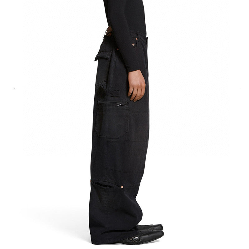 Men Women Four Seasons Fashion High Street Casual Gradient Loose Straight Leg Jeans Denim Work Pants Ngvp #7655