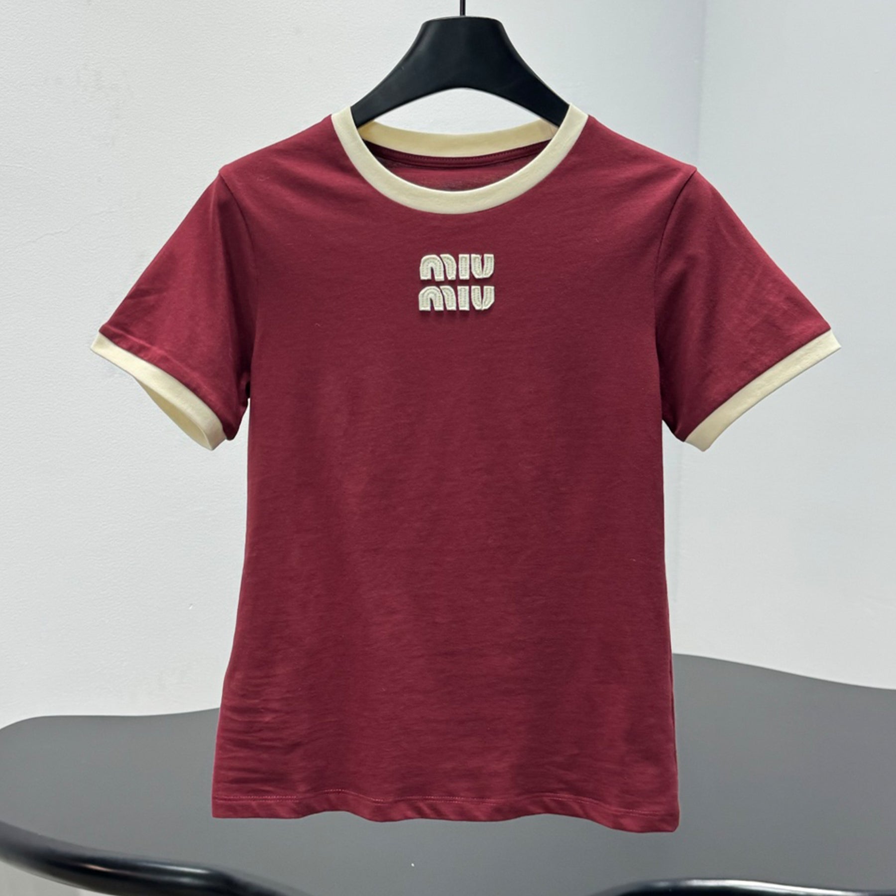 Women's Spring/Summer Cotton Crew Neck Short Sleeve T-Shirt Chest Logo with Color-Blocking Design Fashionable Casual Cropped T-Shirt #194405