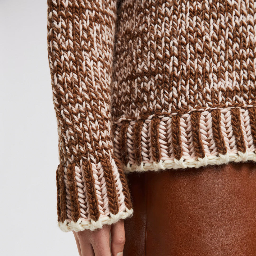 Women's Autumn And Winter Wool Blend Brown V-neck Loose Chic Modern Casual Knitwear Pullover Sweater #71718