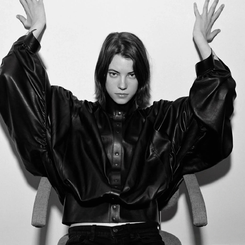 Women's Spring And Autumn Collar Pleated Sheepskin Jacket Single-breasted Color Blocking Casual Fashion Jacket Ngvp #8698