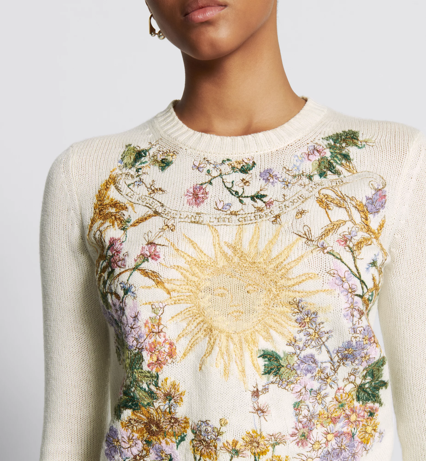 Women's Spring. Autumn And Winter Floral Embroidery Solid Color Long Sleeve Fitted Round Neck Cashmere Pullover Sweater Ngvp #9341